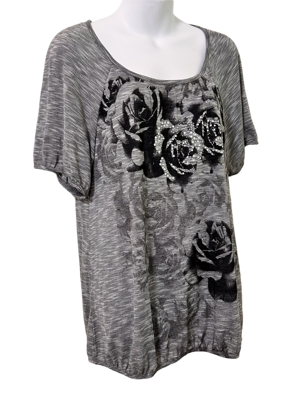 Vintage Style & Co Women’s Embellished Rhinestones short sleeve top gray PL